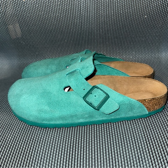 Birkenstock Boston Clogs Digital Green Suede Birks Slip On Buckle Shoes Boho - Picture 2 of 4